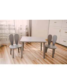 Szary stolik z drewna dla dziecka + 2 krzesełka