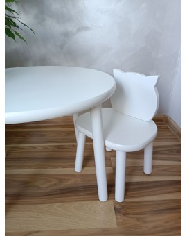 Biały okrągły stolik z drewna dla dziecka + 1 krzesełko kotek