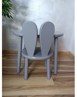 Szary okrągły stolik z drewna dla dziecka + 1 krzesełko