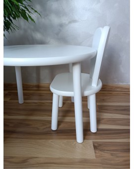 Biały okrągły stolik z drewna dla dziecka + 1 krzesełko